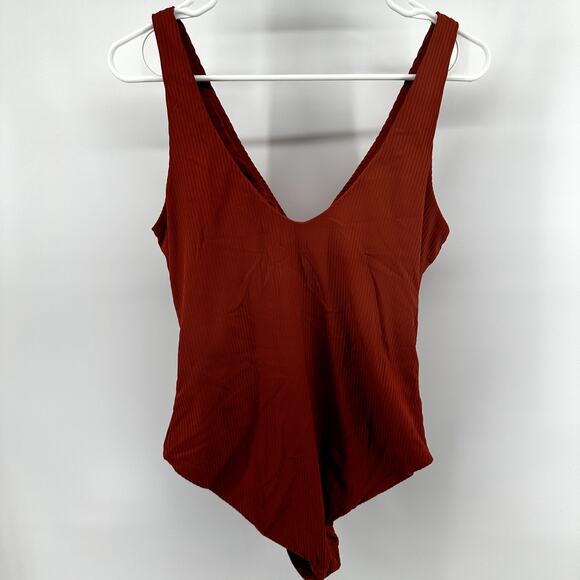 Andie The Bonita Ring Front One Piece Swimsuit Tank Bikini Thong Ginger Orange L - Picture 7 of 7